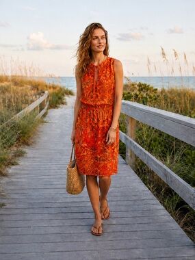 Lauren Ralph Lauren Orange Paisley Sleeveless Dress